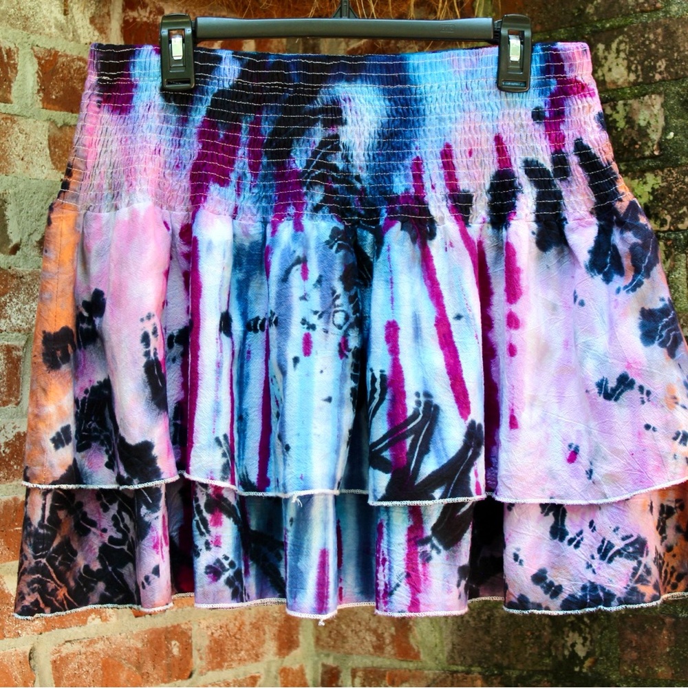 Tie Dye skirt smocked waist Tiered Flounce hand dyed size 2X NWT